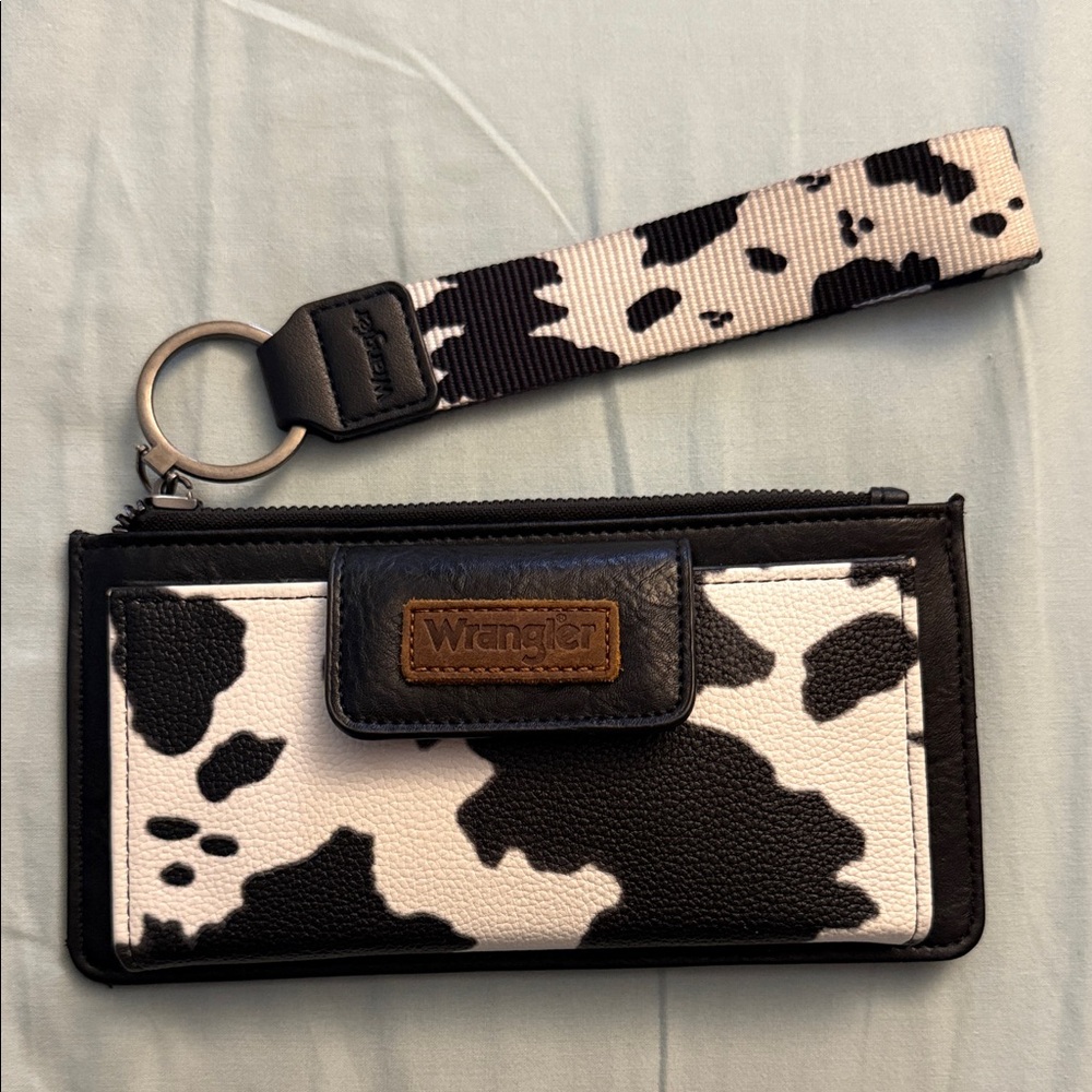 Wrangler Black and White Cow Print Wristlet